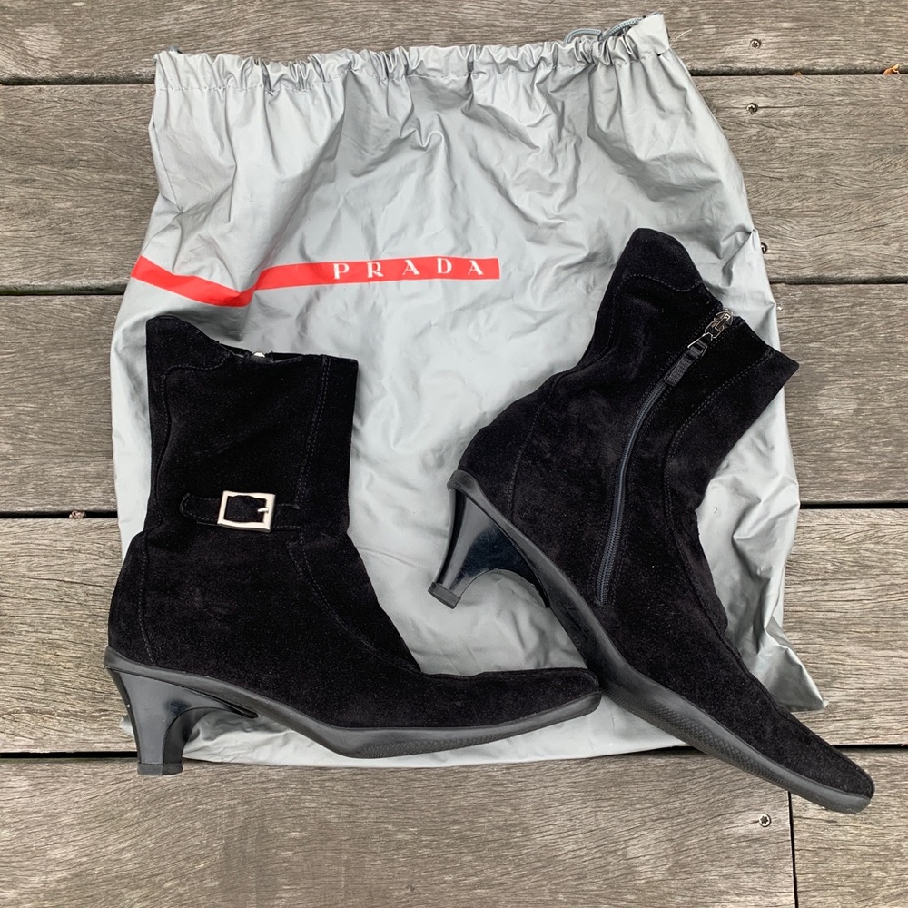 Prada black suede boot